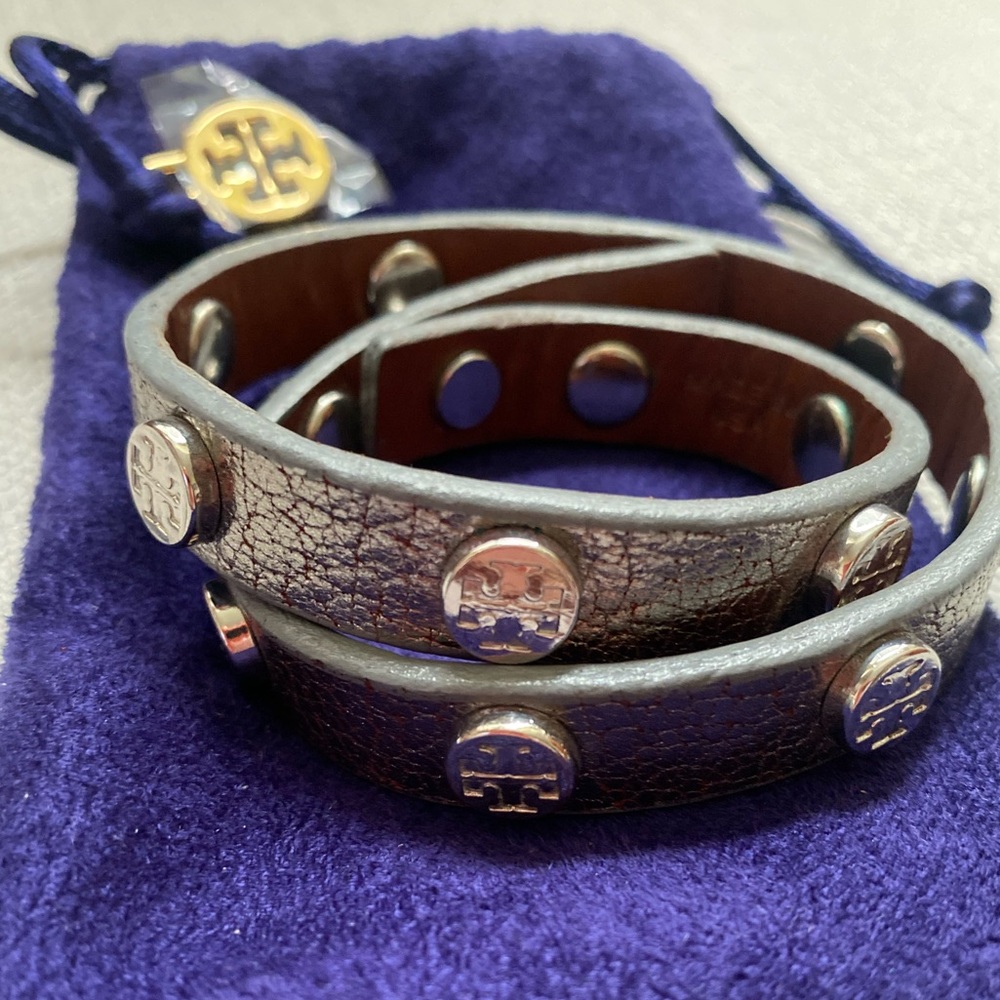 Tory Burch Silver Wrap Bracelet with Silver Studs
